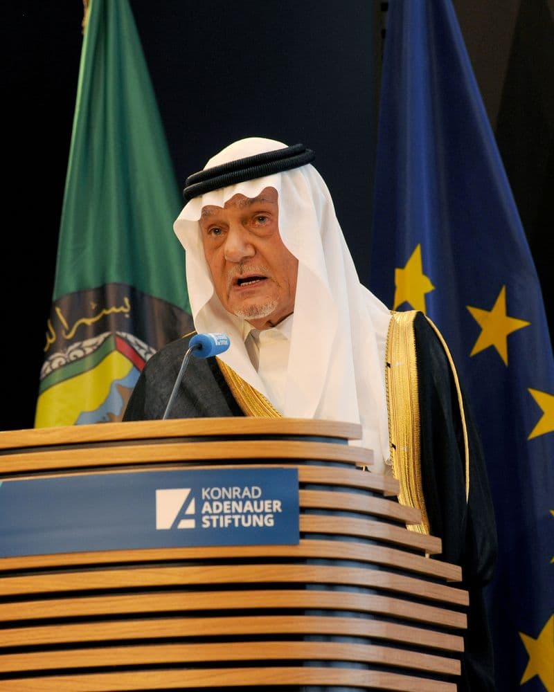 Prince Turki Al Faisal speaking at the 7th German-Arab Gulf Dialogue in Berlin